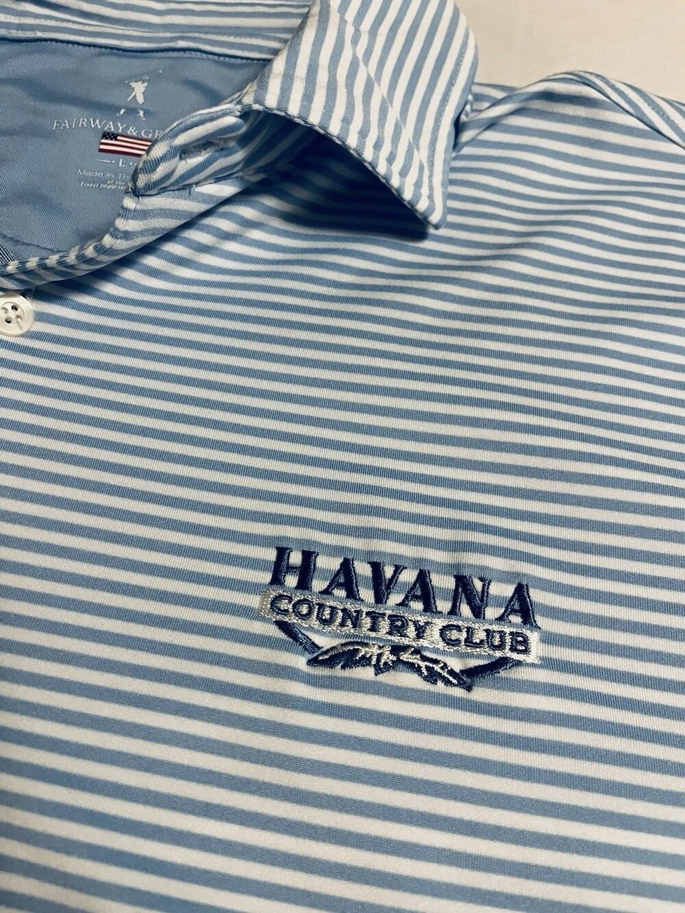 NEW Havana Golf Country Club The Villages Florida Striped Polo Shirt LARGE Blue